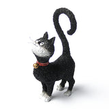 Cat with Question Mark Tail Asking What's For Dinner Statue Figurine by Dubout, Black - black and white