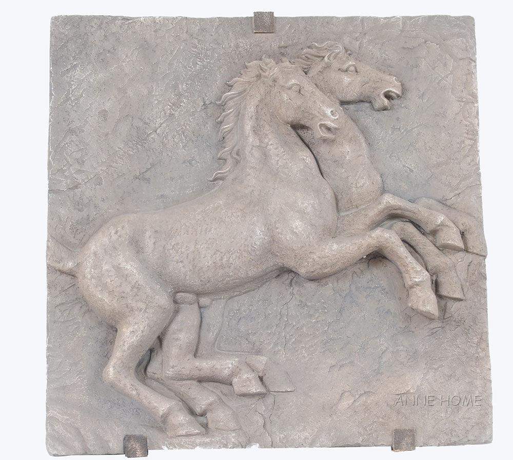 3 inch horses two faced monsters Two Horses Rearing Wall Hanging Sculpture Relief 29H