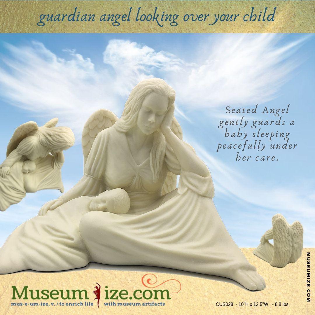 Garden Angel Cradling Child Statue, 12.5-Inch Decorative Figure - Museumize.com
