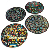 Chartres Cathedral Windows Glass Drink Bar Coasters Set of 4 with Storage Stand