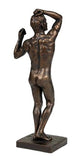 Age of Bronze Male Nude Raising Arm to Head Drawing Statue by Rodin 9H