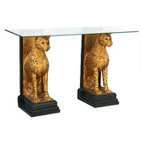 Royal Egyptian Cheetah Console Table Base Pair with Glass 34.5H Freight