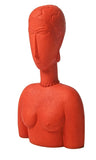 Modigliani Red Woman with Curvy Elongated Features Shows Oceanic Influence Statue 6.75H