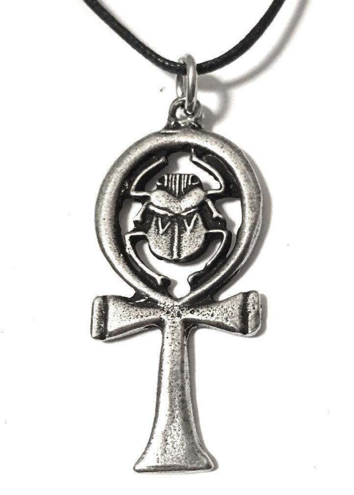 Ankh with Scarab Beetle Egyptian Pendant Charm Necklace 1.5L - Museumize.com