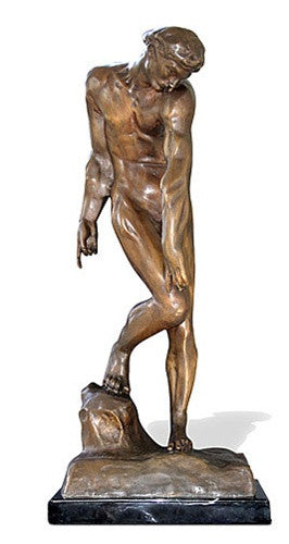 Adam from Gates of Hell by Rodin, Bronze Metal with Marble Base