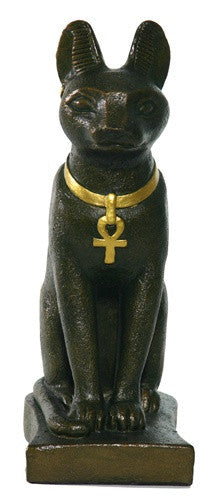 Bastet Egyptian Cat Statue Wearing Ankh Necklace 7H, Assorted Colors