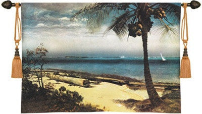 Museumize:Tropical Coast Ocean Palm Tree Landscape Wall Tapestry 53W - 6803