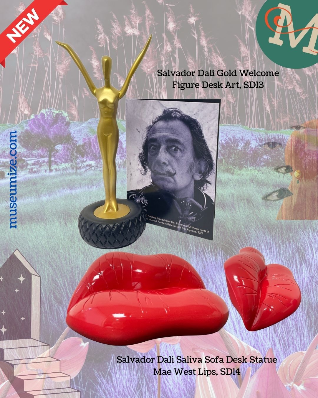 salvador dali collectibles oscar gold man statue and red lips
