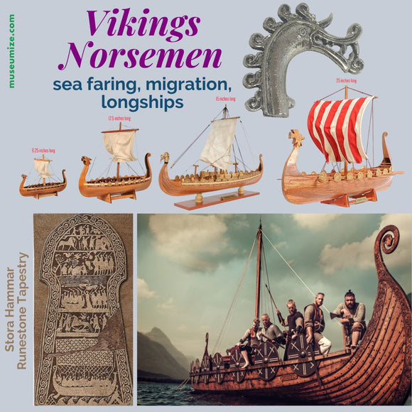 vikings collection of museum collectibles, replica longships, odin, thor, norse mythology