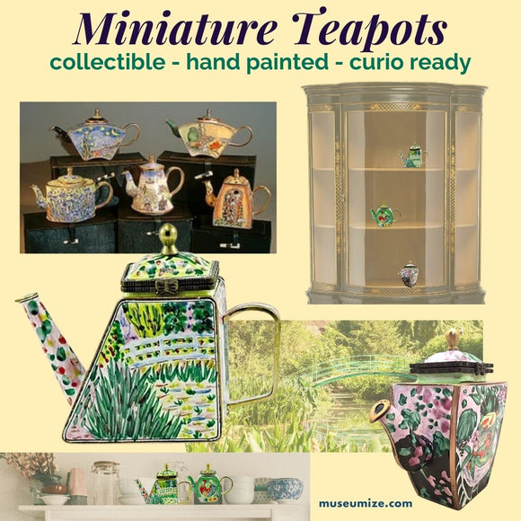 miniature teapots, kelvin chen collectibles, hand-painted porcelain