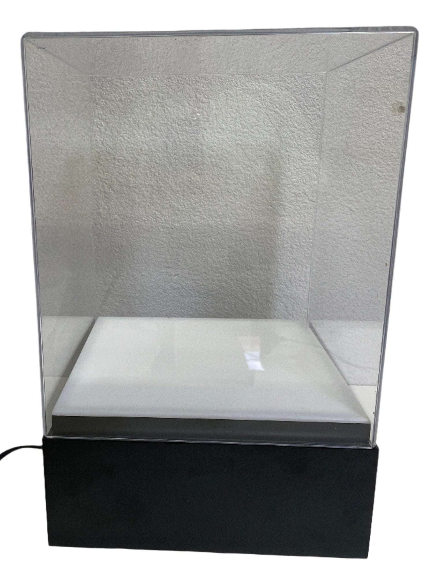Clear glass display case for art and collectible with black base