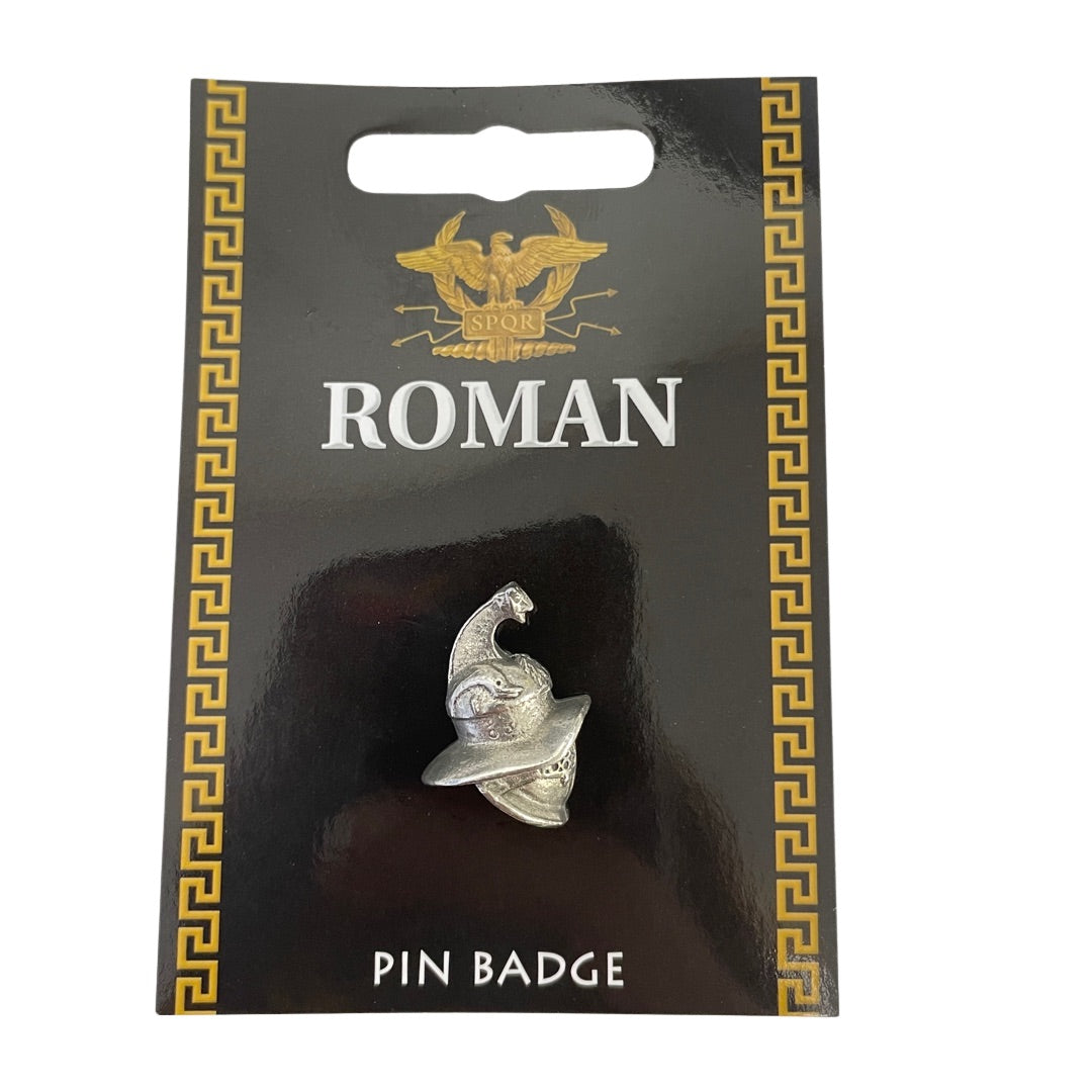 Roman Gladiator Helmet Pewter SPQR Pin Badge Tie Tack 1H