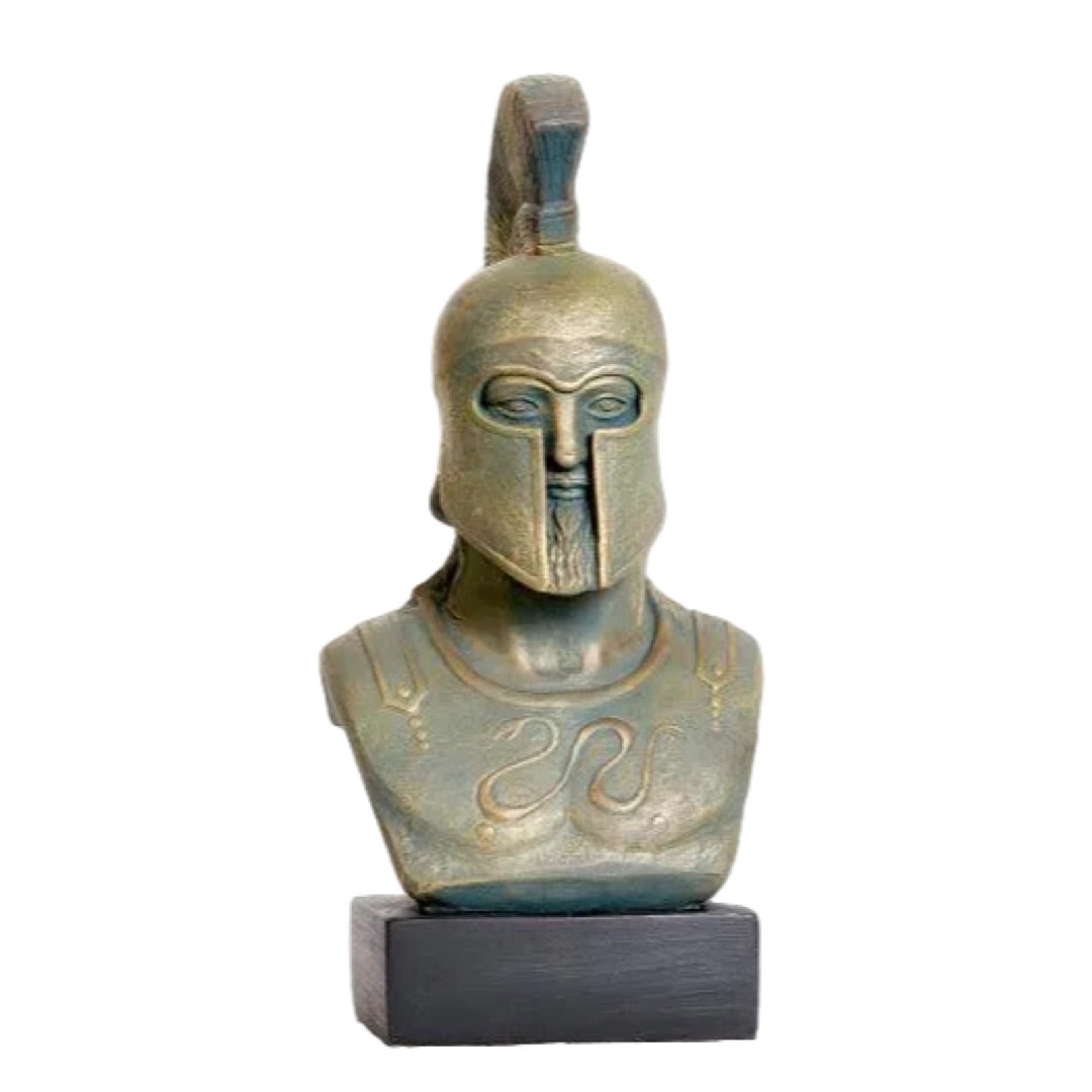 Greek Hoplite Warrior in Helmet Statue Bust 12.5H - Museumize.com