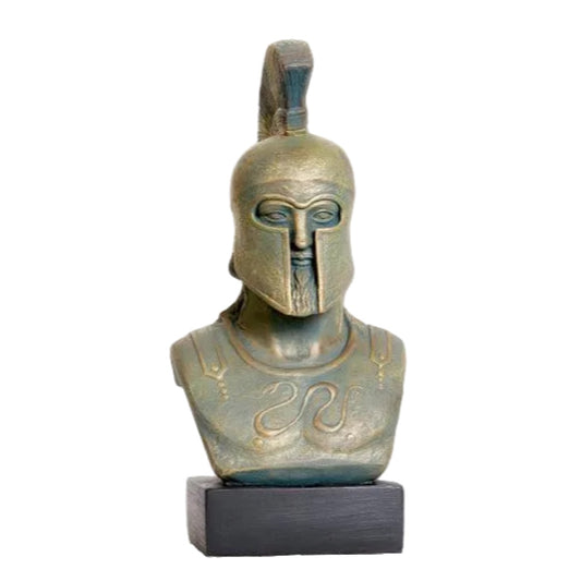 Greek Hoplite Warrior in Helmet Statue Bust 12.5H - Museumize.com