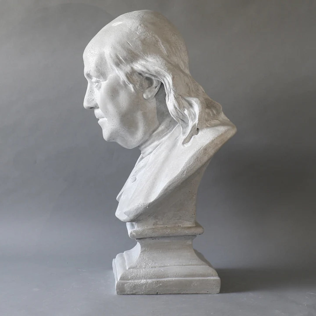 Benjamin Franklin Lifesize Portrait Bust by Houdon 23H, Fiber Stone Weather