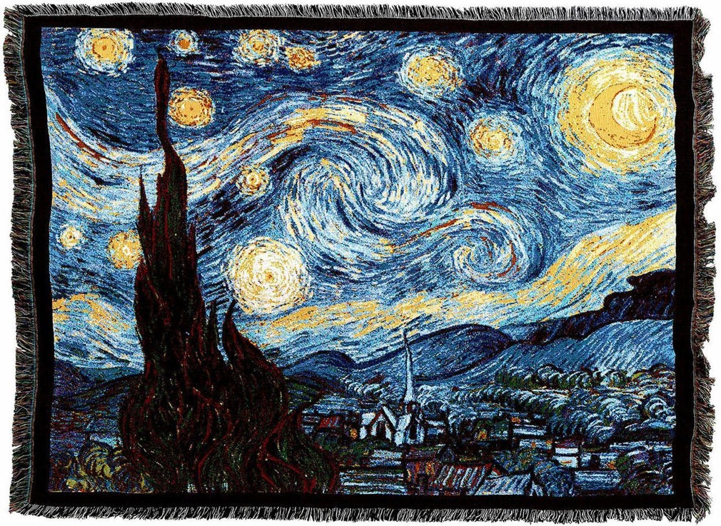 Van Gogh Starry Night Tapestry Throw Blanket with Fringe 72 x 54