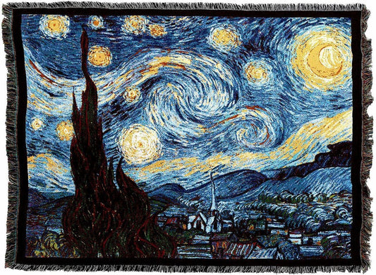 Van Gogh Starry Night Tapestry Throw Blanket with Fringe 72 x 54