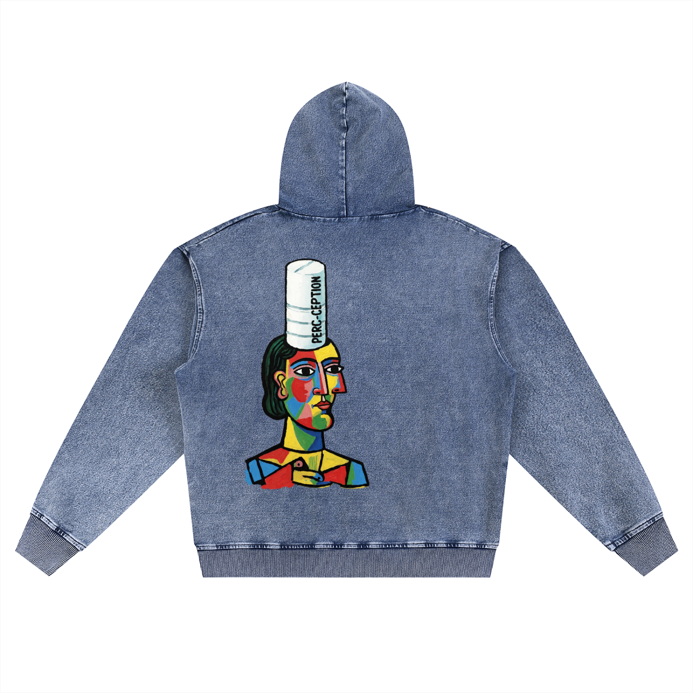 Love Bar Cubist Snow Wash Oversized Denim Unisex Hoodie