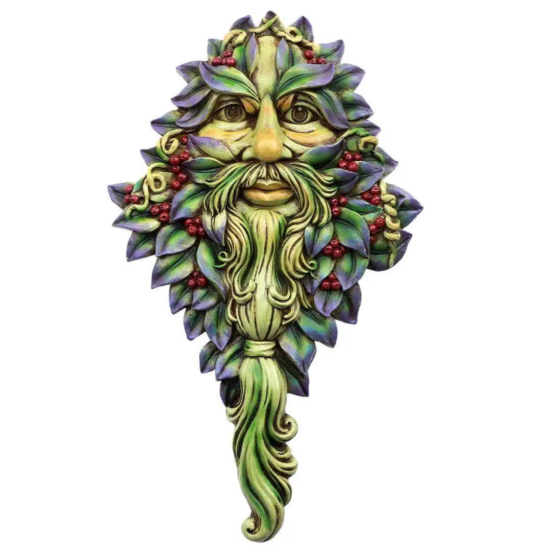 Greenman Wall Plaque with Long Beard Berries in Leaves Hair 13H