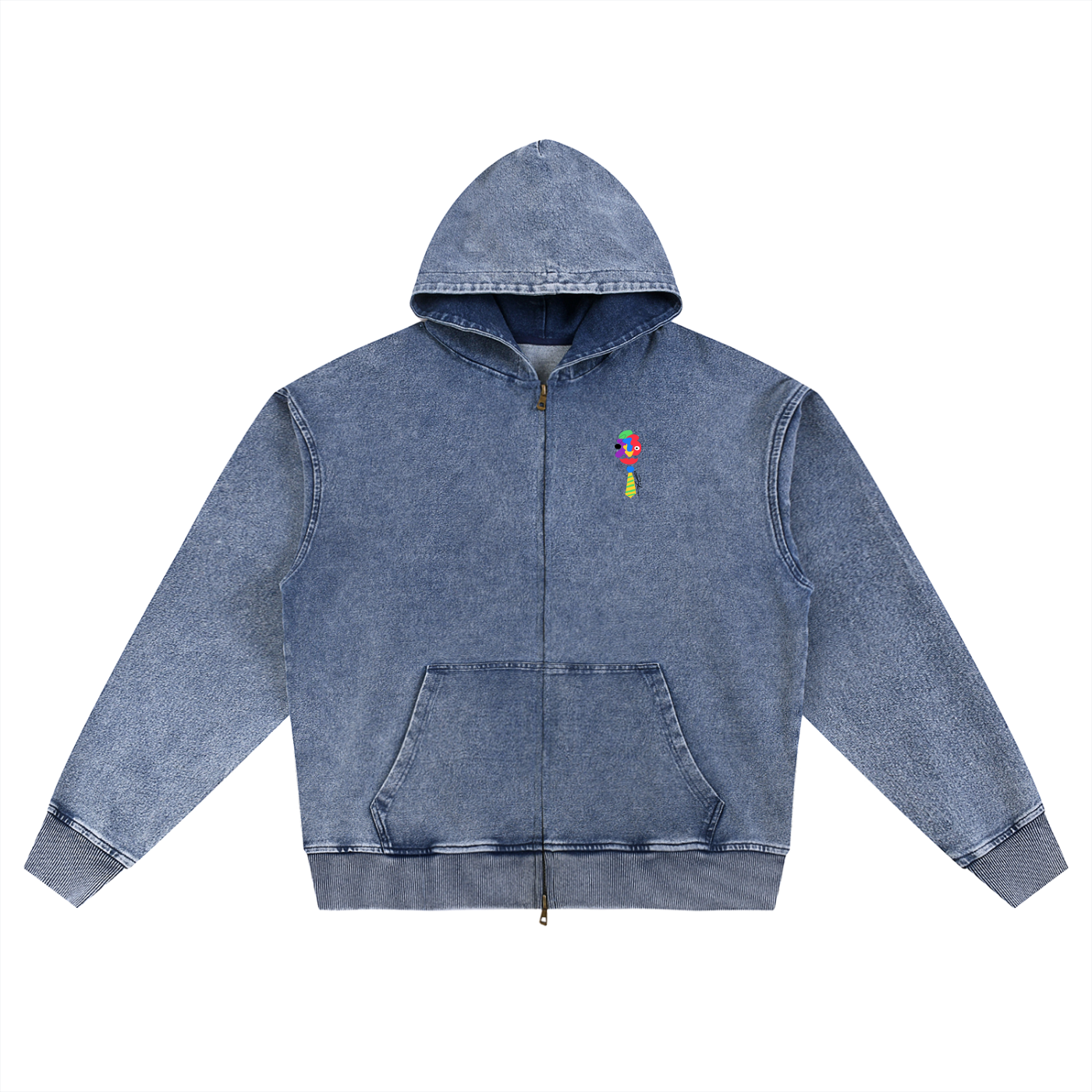 Love Bar Cubist Snow Wash Oversized Denim Unisex Hoodie