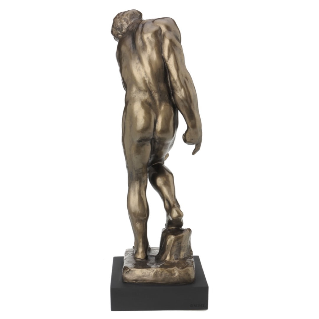 Rear view of Rodin Adam statue showing sculpted back and stance