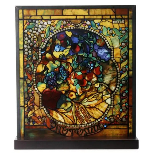 Tiffany Autumn Four Seasons Stained Glass with Base 9.4H