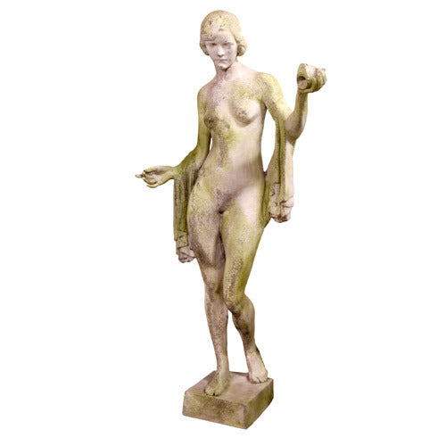 Garden Statue of a nude figure holding a shell.