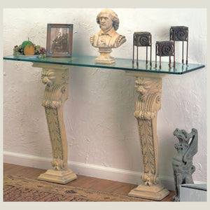 Dragon Head wall pedestal console table, mythical beasts, gothic medieval castle table