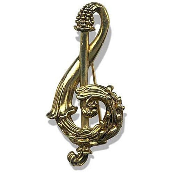 G Clef Musical Symbol Ornate Victorian Brooch Pin for Music Teacher 2.5H