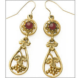 Russian Grape Leaves Ornate Pattern Drop Dangle Earrings with Carnelian Stones 2L