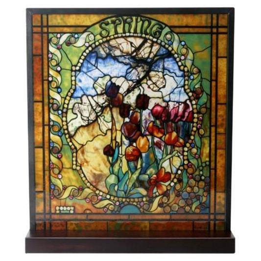 Tiffany Spring Four Seasons with Base Stained Glass 9.4H