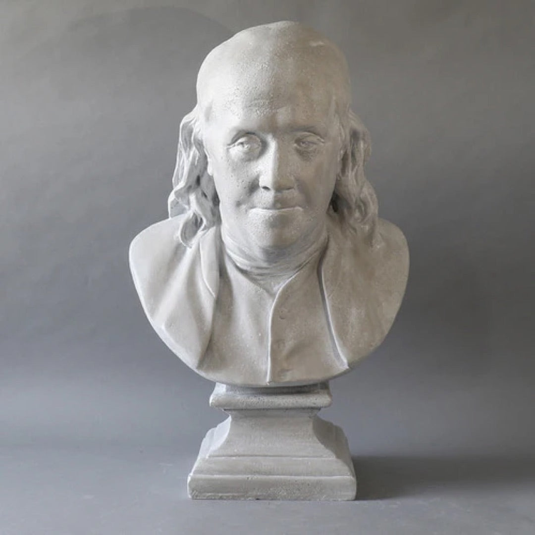 Benjamin Franklin Lifesize Portrait Bust by Houdon 23H, Fiber Stone Weather