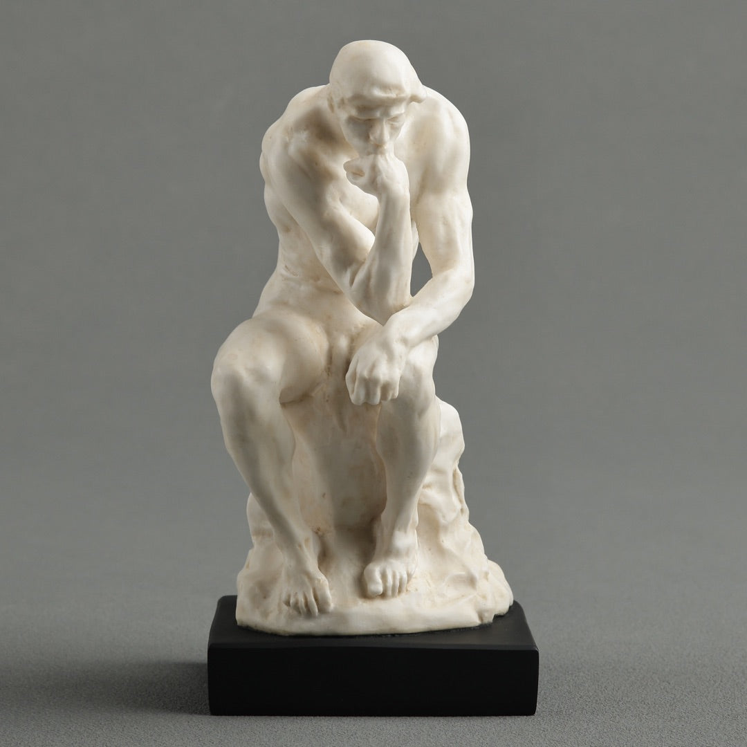 Rodin The Thinker desk statue, white with black base