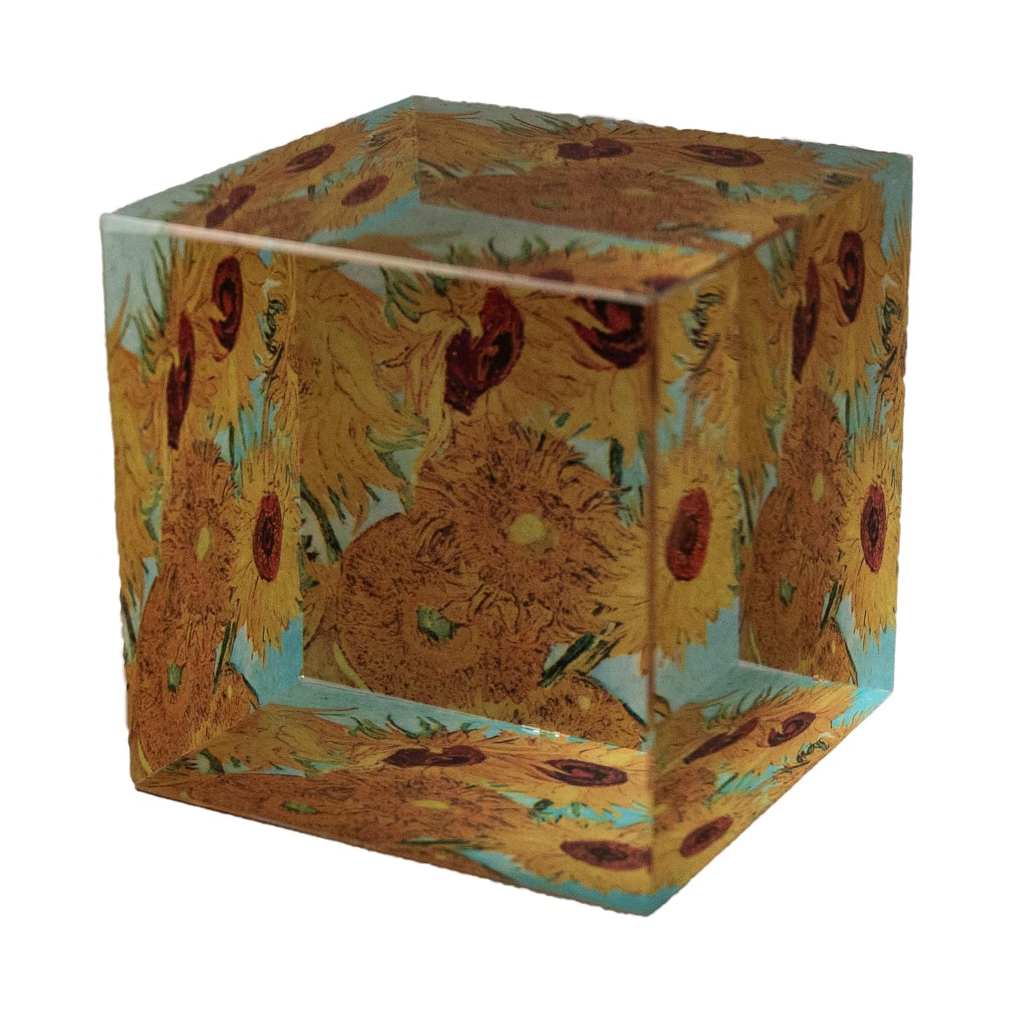 Van Gogh Sunflowers | Glass Cube Desk Paperweight QB Art