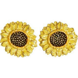 Sunflowers Yellow Enamel Post Earrings after Van Gogh Pewter 0.75H