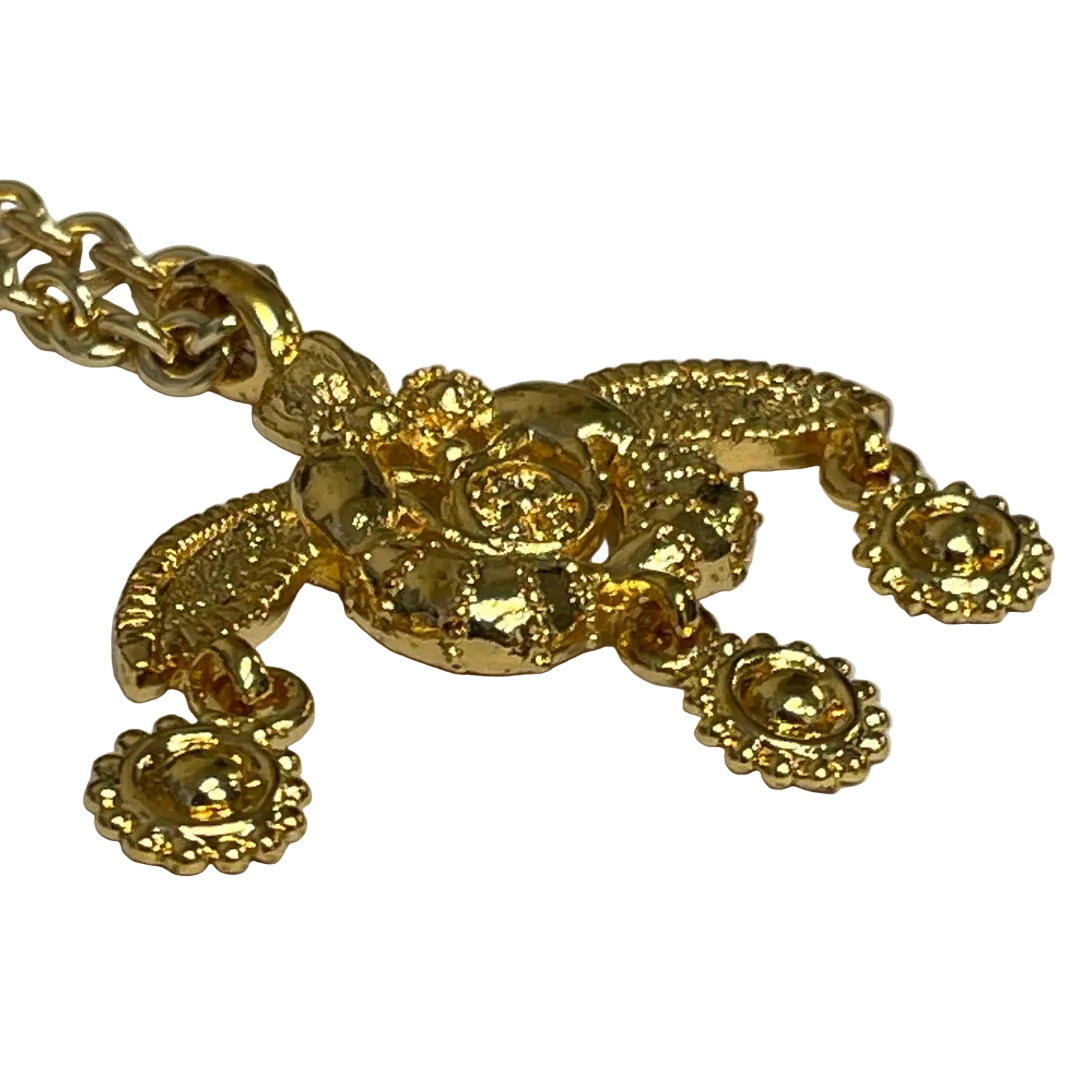 side view of Greek Minoan Bees Necklace from Crete with Chain Necklace Gold Plate