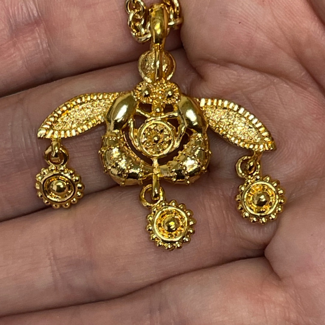 Greek Minoan Bees Necklace from Crete with Chain Necklace Gold Plate