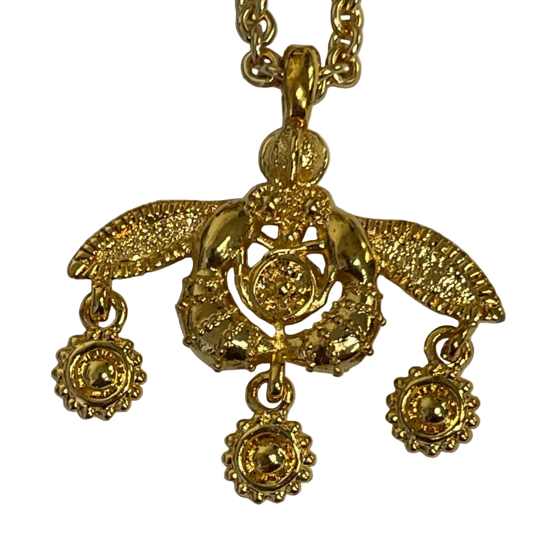 Greek Minoan Bees Necklace from Crete with Chain Necklace Gold Plate