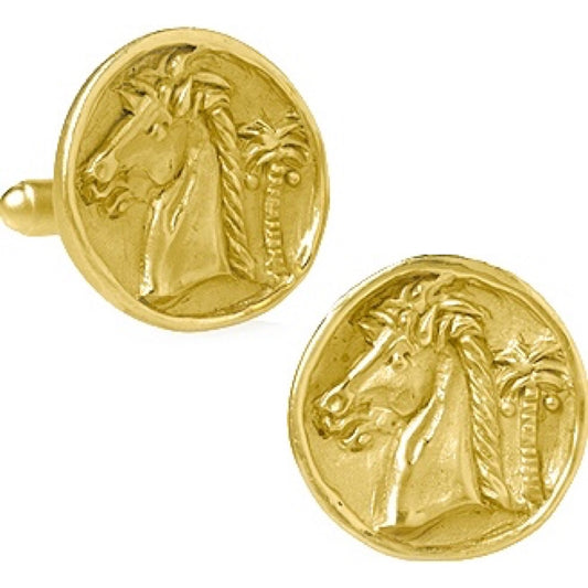 Gold plated horse head and palm tree cufflinks pair