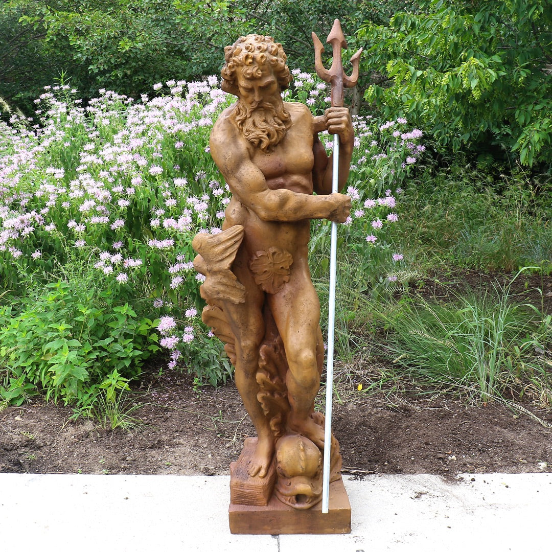 Neptune with Trident and Dolphin Statue Lifesize Garden Statuary 65H
