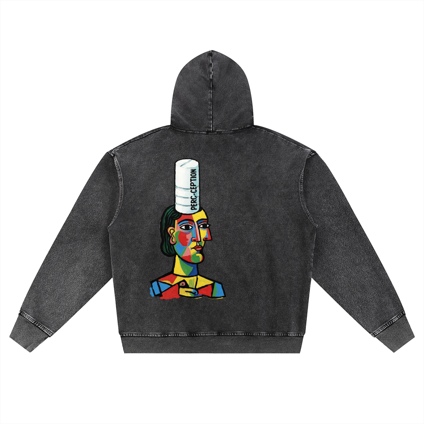 Love Bar Cubist Snow Wash Oversized Denim Unisex Hoodie