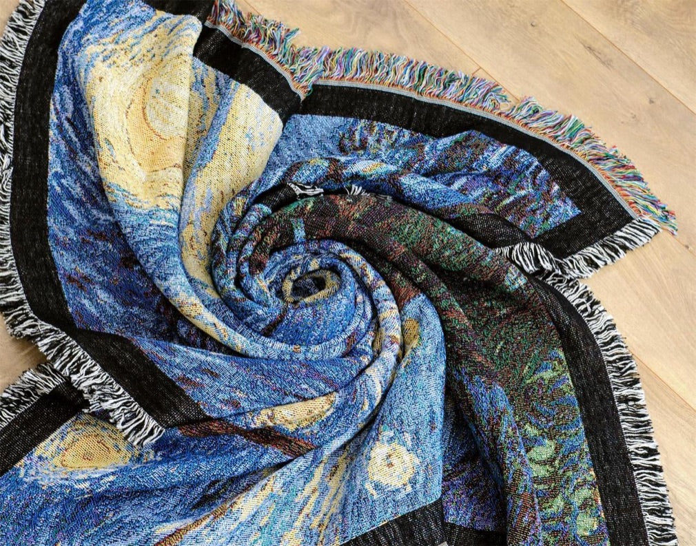 Van Gogh Starry Night Tapestry Throw Blanket with Fringe 72 x 54
