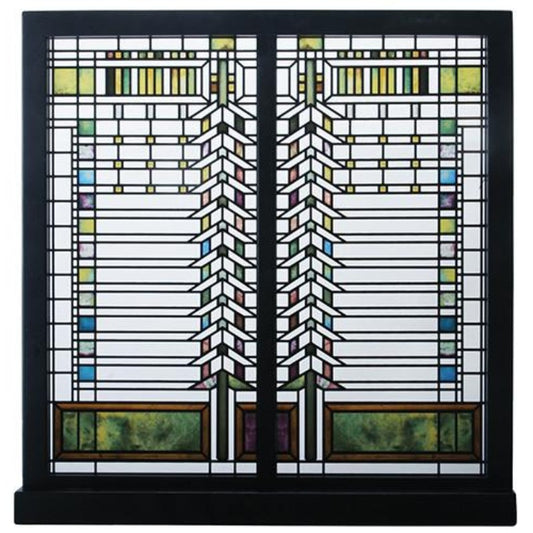 Unity Temple Geometric Brown Tan with Stand Stained Glass by Frank Lloyd Wright 10H