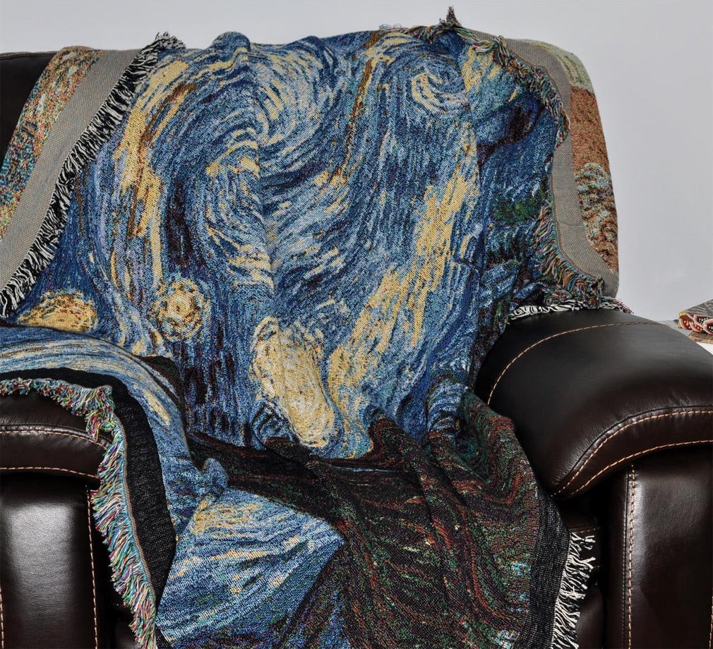 Van Gogh Starry Night Tapestry Throw Blanket with Fringe 72 x 54