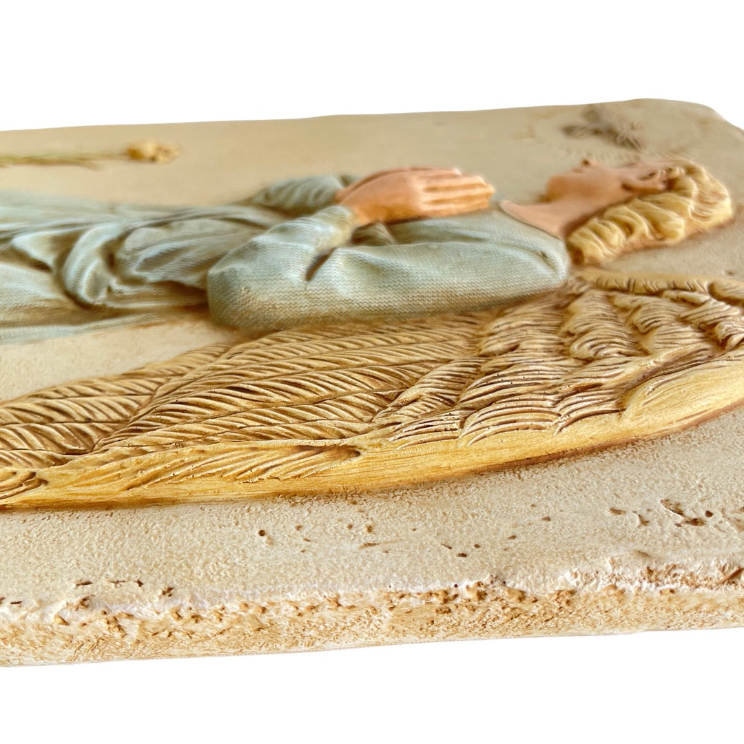 Archangel Gabriel Relief, Praying Angel Wall Hanging, 13 in