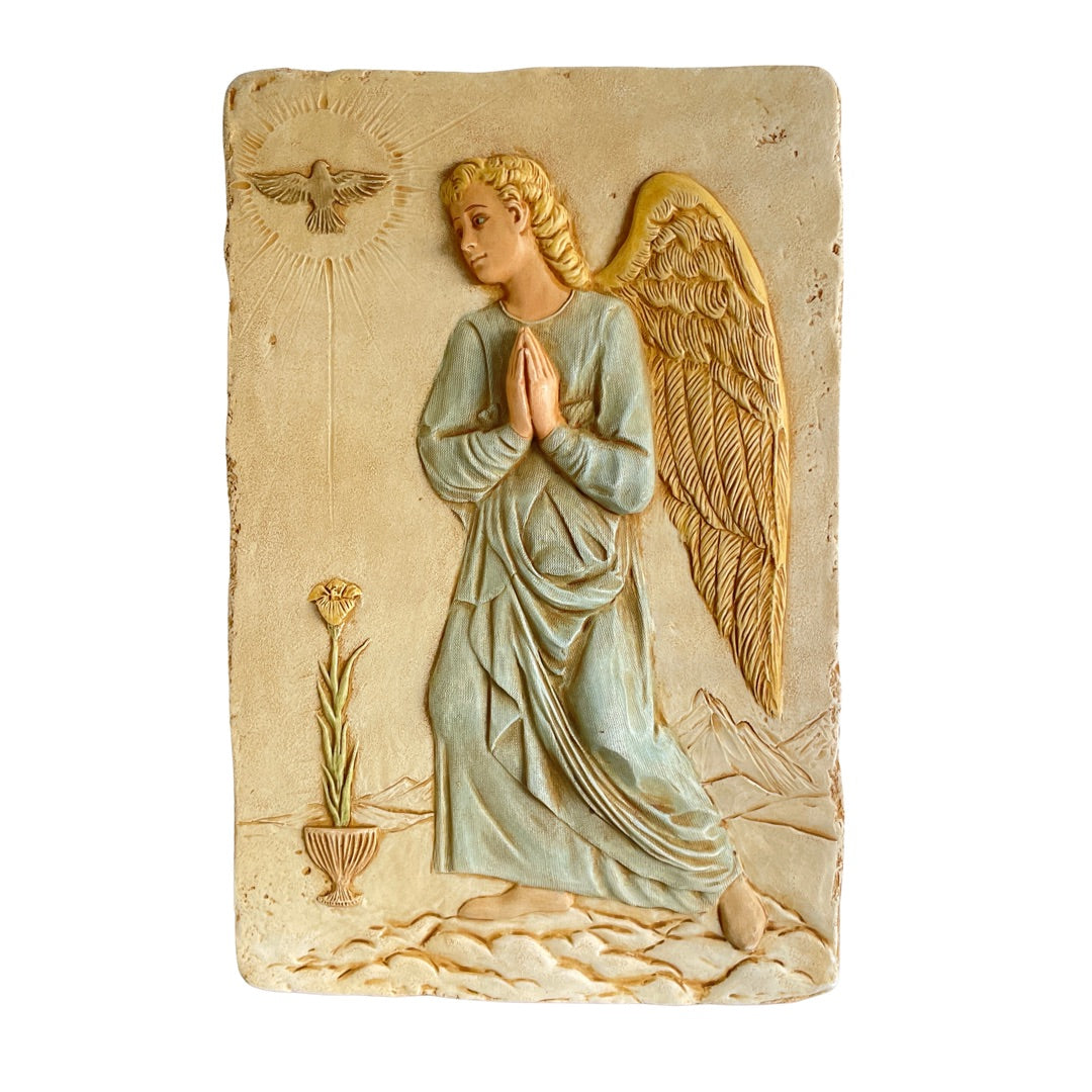 Archangel Gabriel Relief, Praying Angel Wall Hanging, 13 in