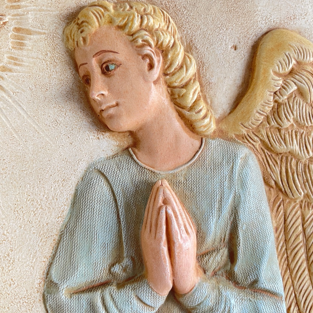 Archangel Gabriel Relief, Praying Angel Wall Hanging, 13 in