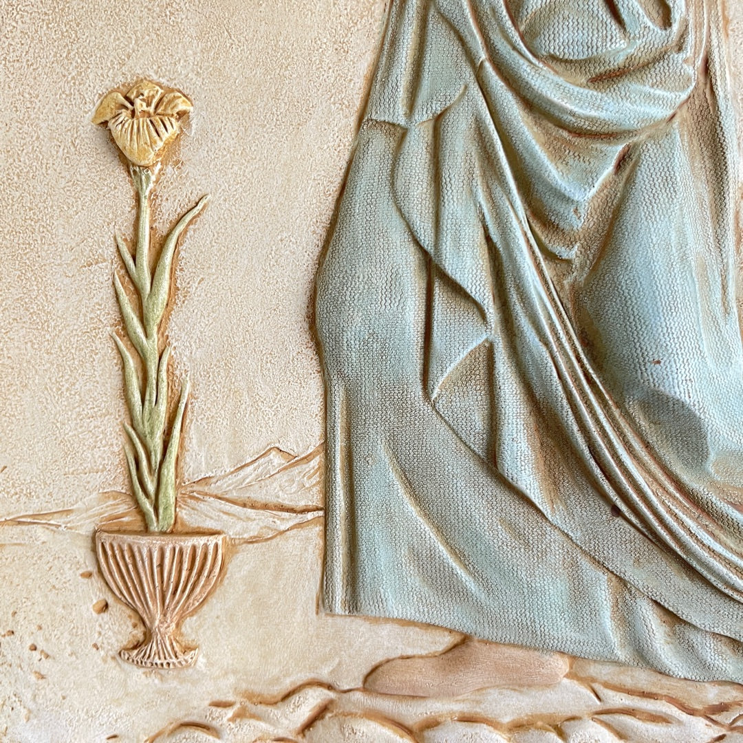 Archangel Gabriel Relief, Praying Angel Wall Hanging, 13 in