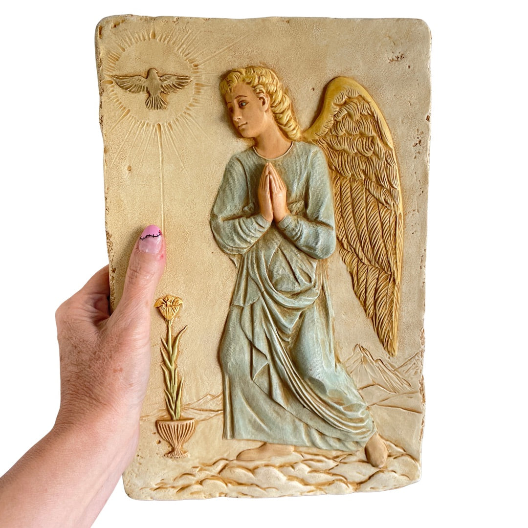 Archangel Gabriel Relief, Praying Angel Wall Hanging, 13 in