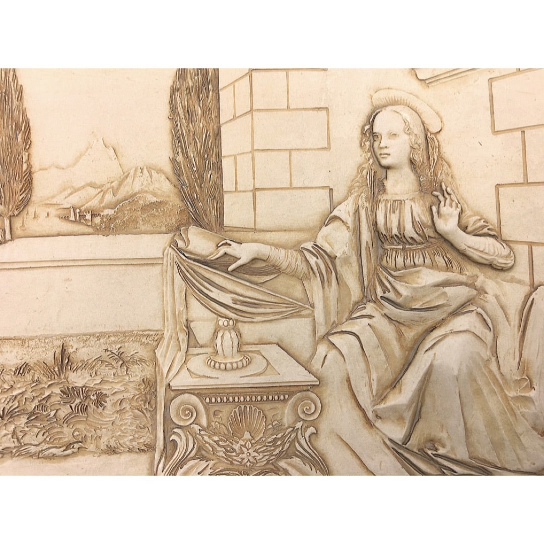 Annunciation Archangel Gabriel Kneels before Mary Christian Bible Wall Hanging by DaVinci 15.5W - Museumize.com